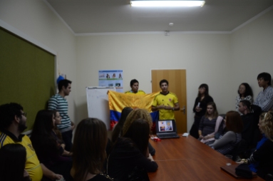 The Colombians, Wady and David, presenting their flag
